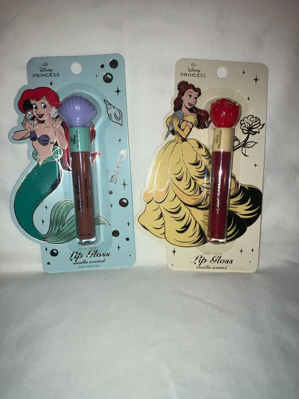 Disney Princess Vanilla  Lip Gloss Set‎ (4) Jasmine Belle Rose Ariel Sea Shell